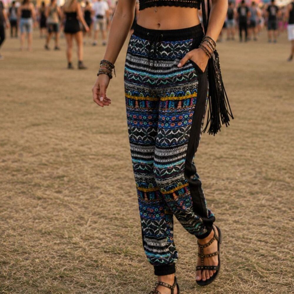 Kut From The Kloth Boho Tribal Print Jogger Pants Sheer Elastic Waist Small